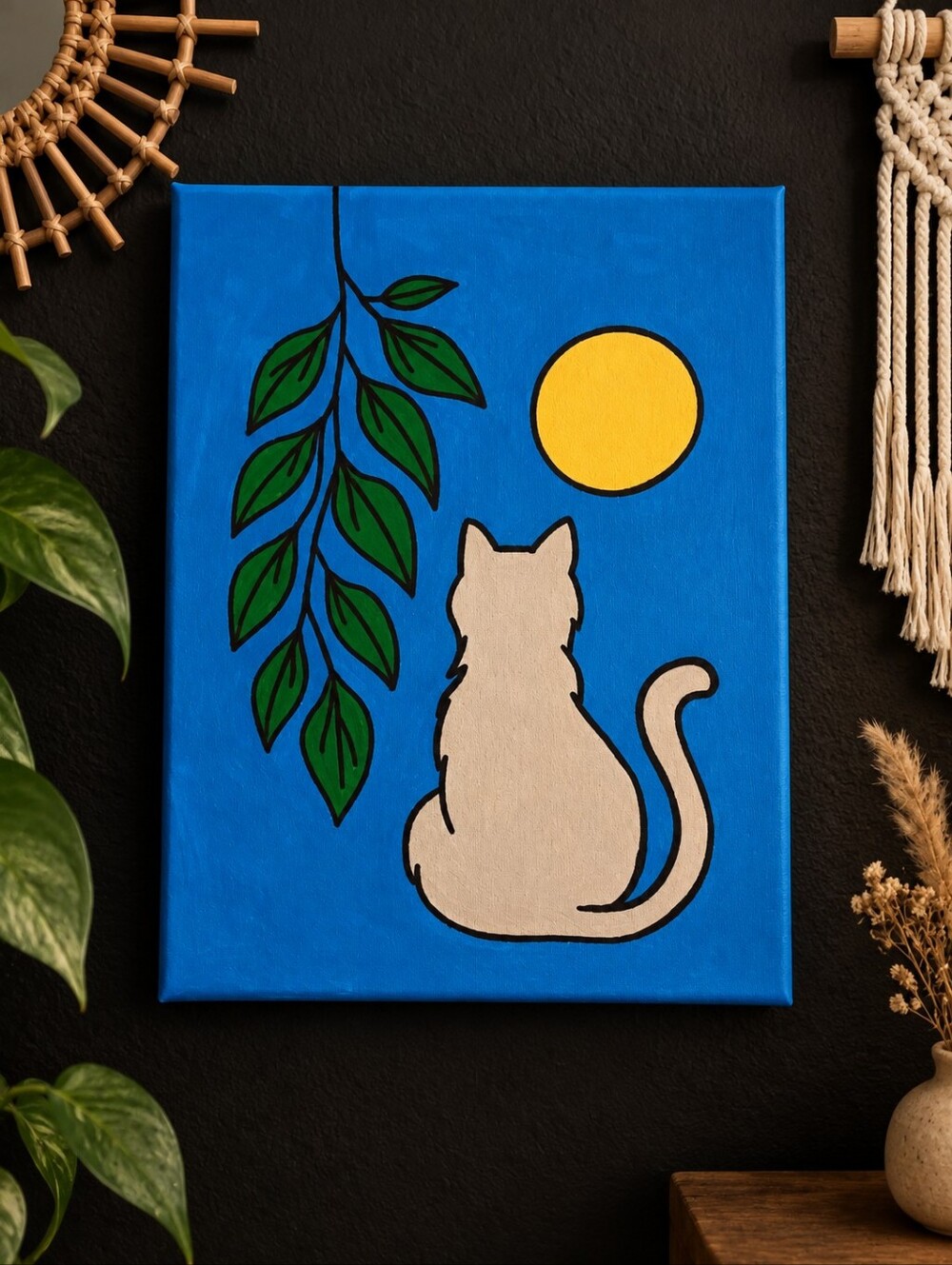 Boho Cat Wall Art 9x12"